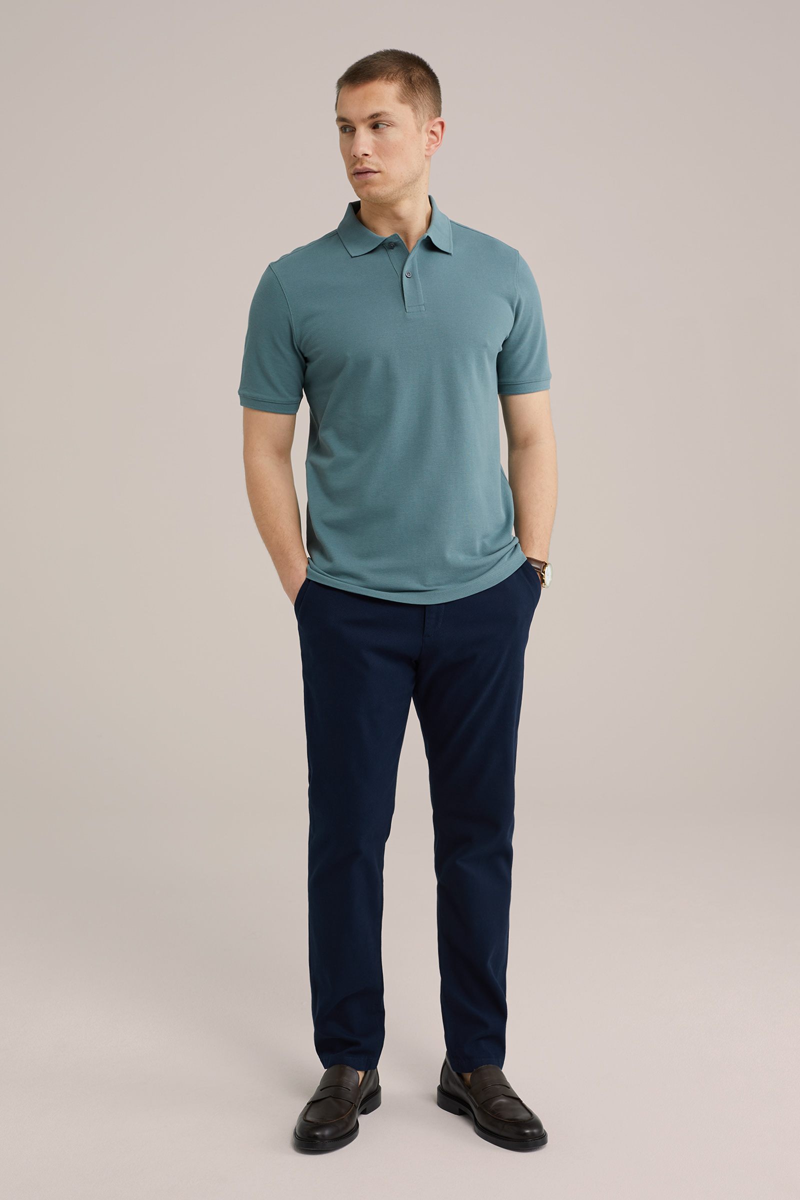 Heren Slim fit polo met structuur en embroidery