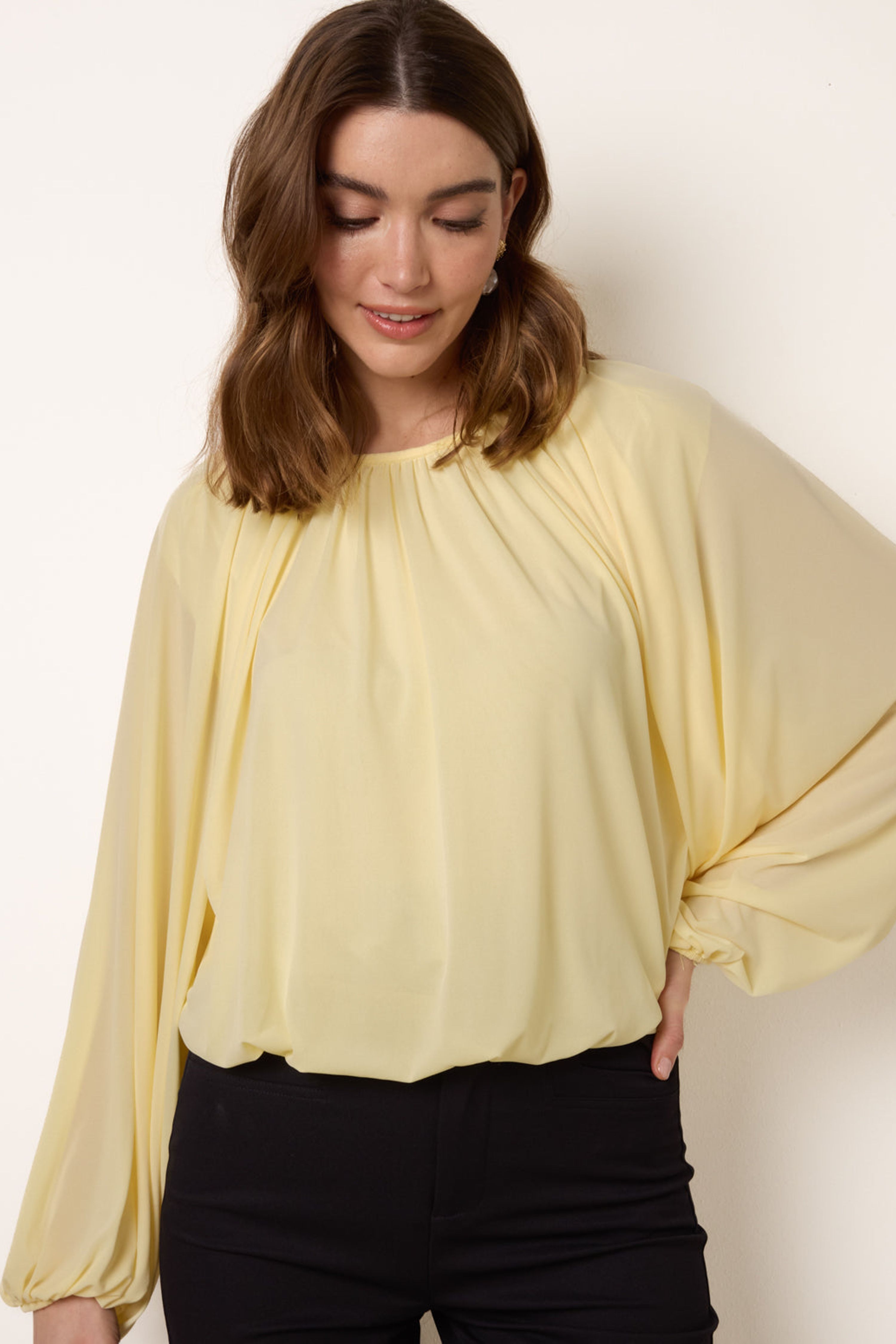 Blue Vanilla Lemon Batwing Puffball Blouse