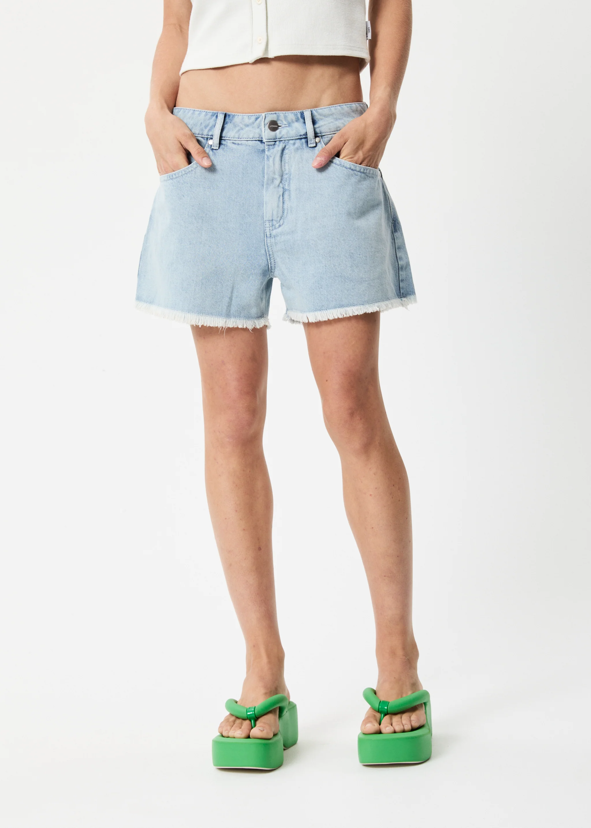 AFENDS Womens Isabella - Denim Low Rise Short - Vintage Blue