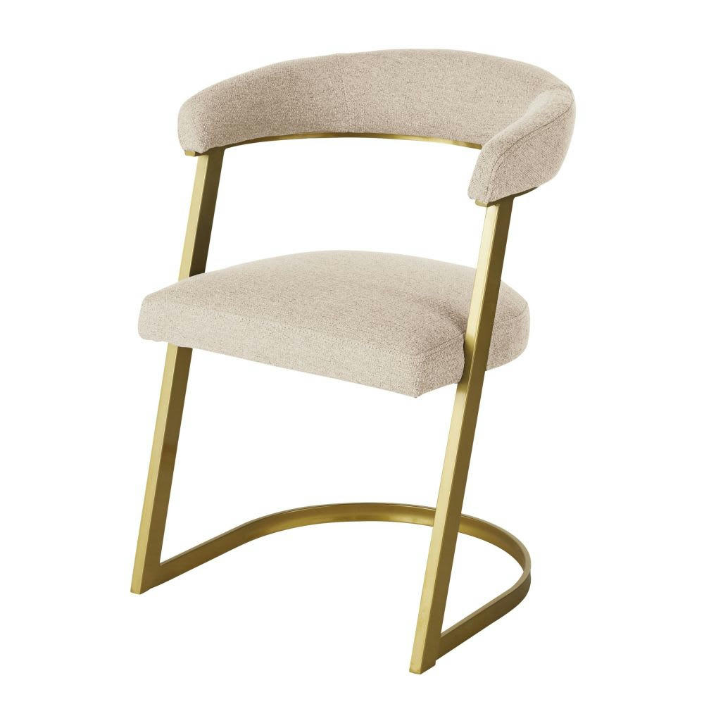 Warren - Fauteuil de table écru chiné et métal coloris laiton