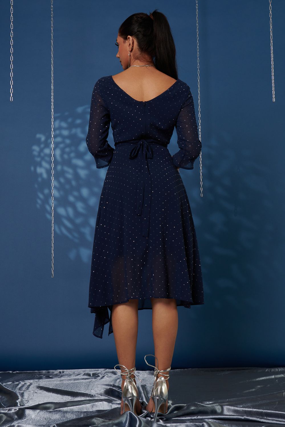 Jolie Moi Diamante Embellished Chiffon Midi Dress
