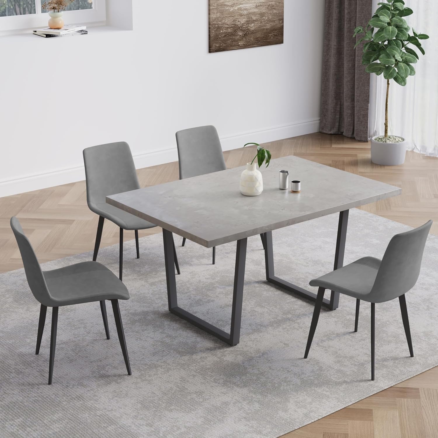 HIPIHOM 5 Piece Dining Table Set, 42.9 Inch Modern Kitchen Dining Table and Leather Dining Chairs for Kitchen Dining Room (Table + 4 Grey Chairs)