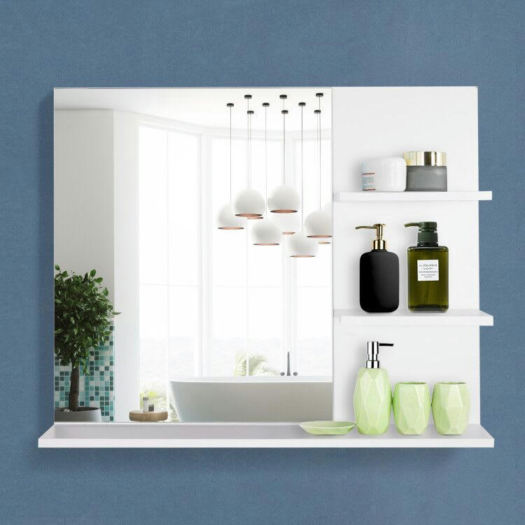 - Miroir de salle de bain avec 3 étagères intégrées blanc