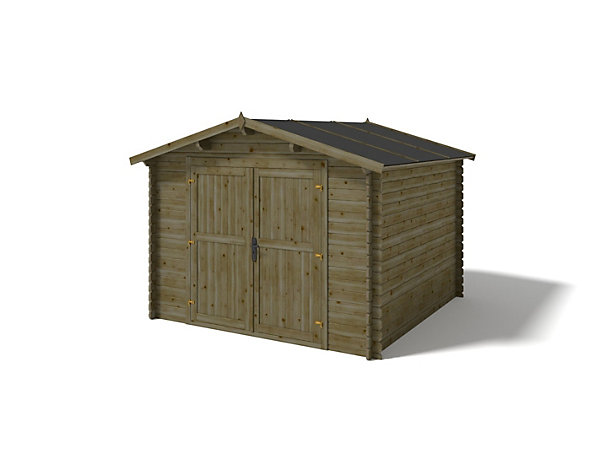 Abri de jardin en bois - 9m2 - 3x3m - Traité - Ep. 28mm - Couleur: vert - DOM458