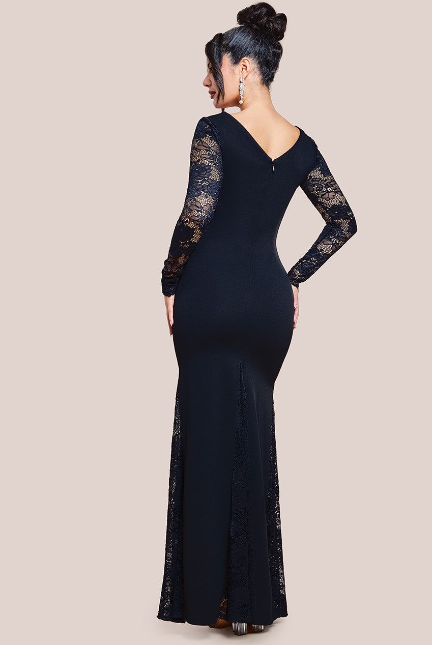 Goddiva Scuba & Lace Long Sleeve Maxi Dress