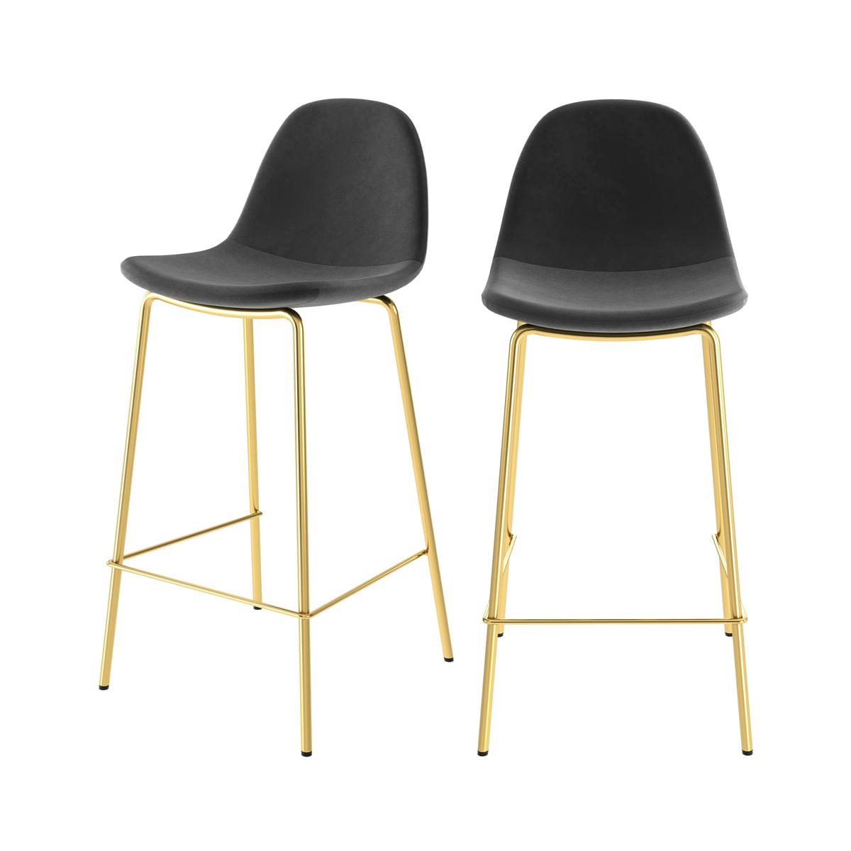 HENRIK - Chaise pour îlot central 65 cm en velours noir (lot de 2)
