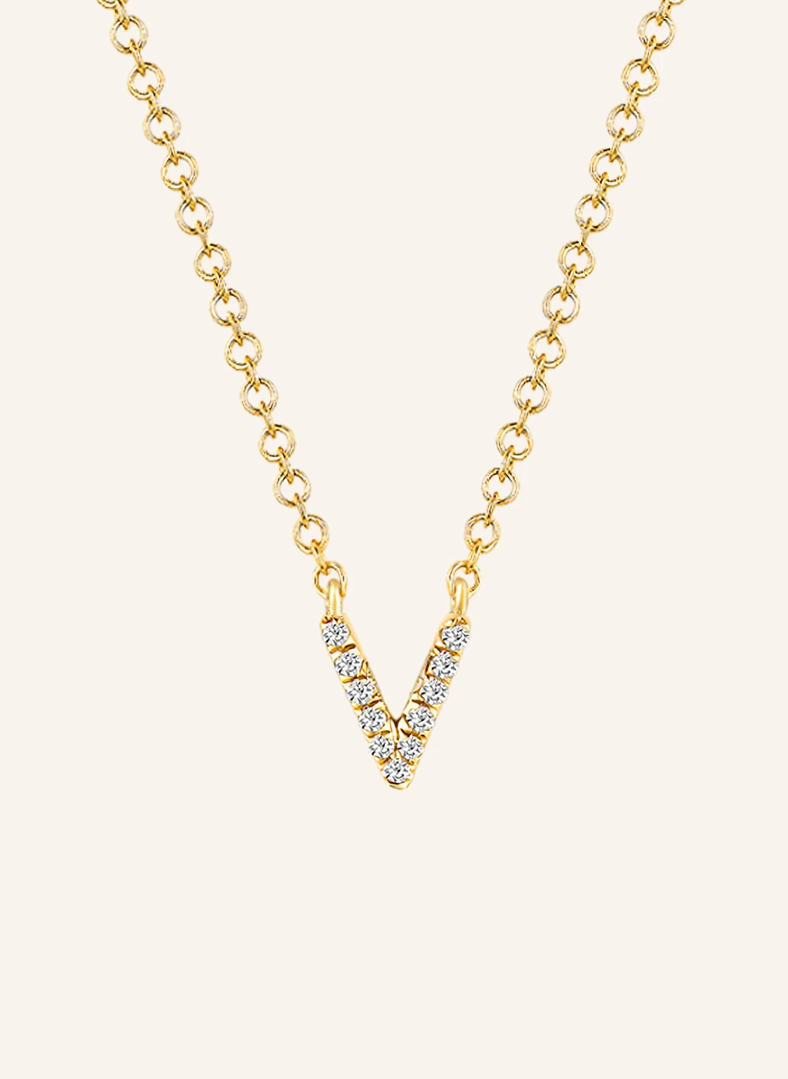 Leaf INITIALIEN Halskette „V“ aus 14 Karat Gelbgold mit Diamanten
