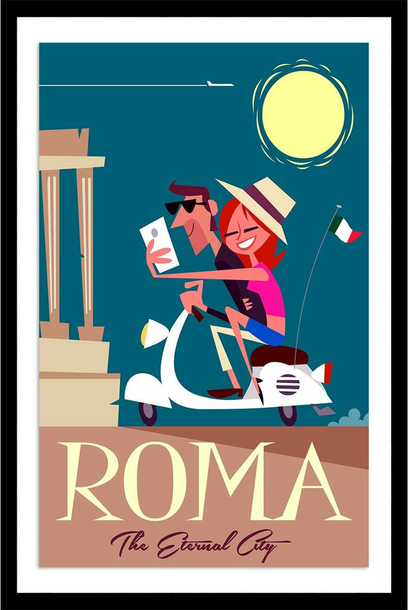 - Affiche voyage en amoureux avec cadre noir 20x30cm