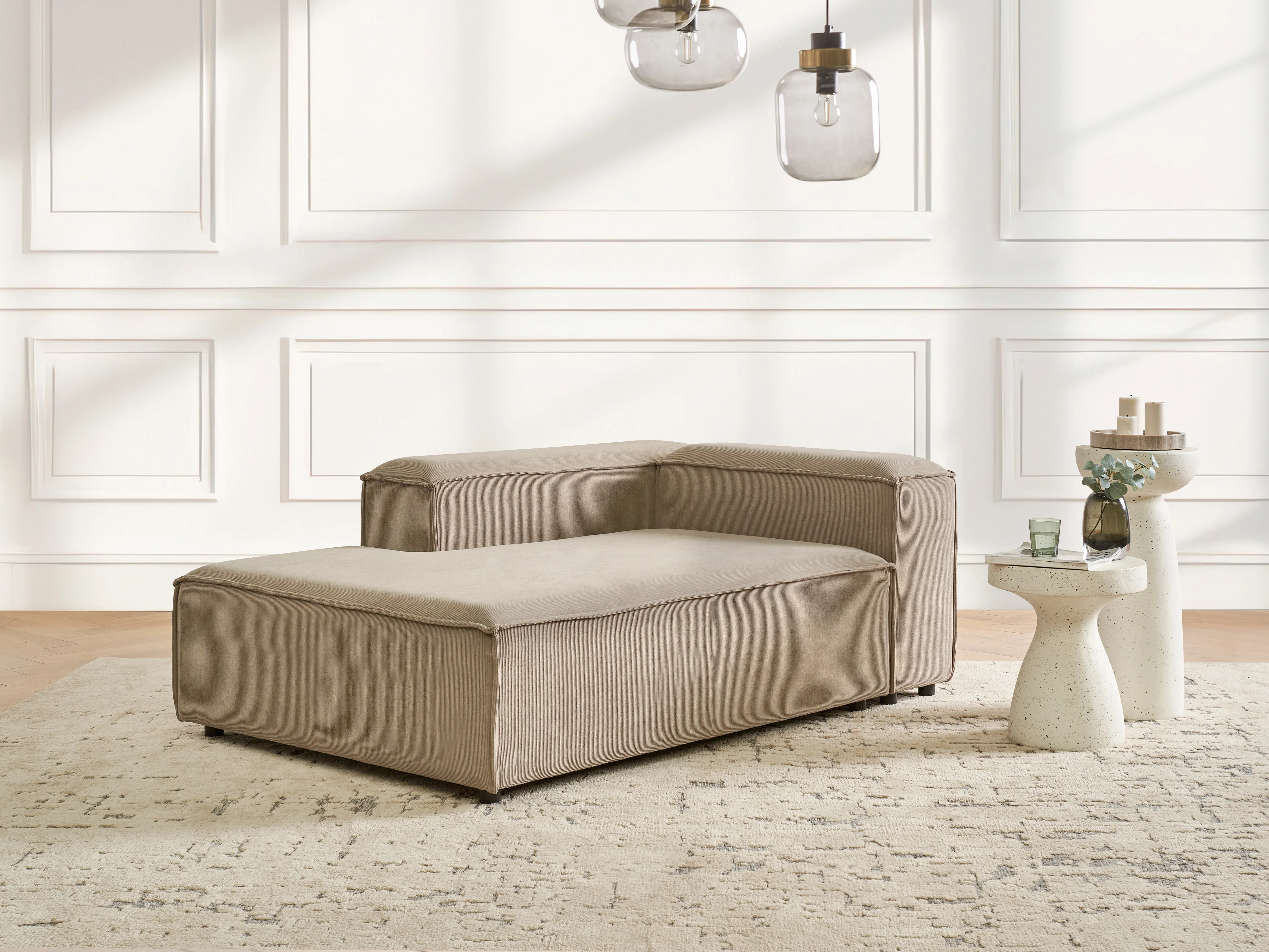Right-Hand Chaise Longue ARDAL Corduroy Light Brown