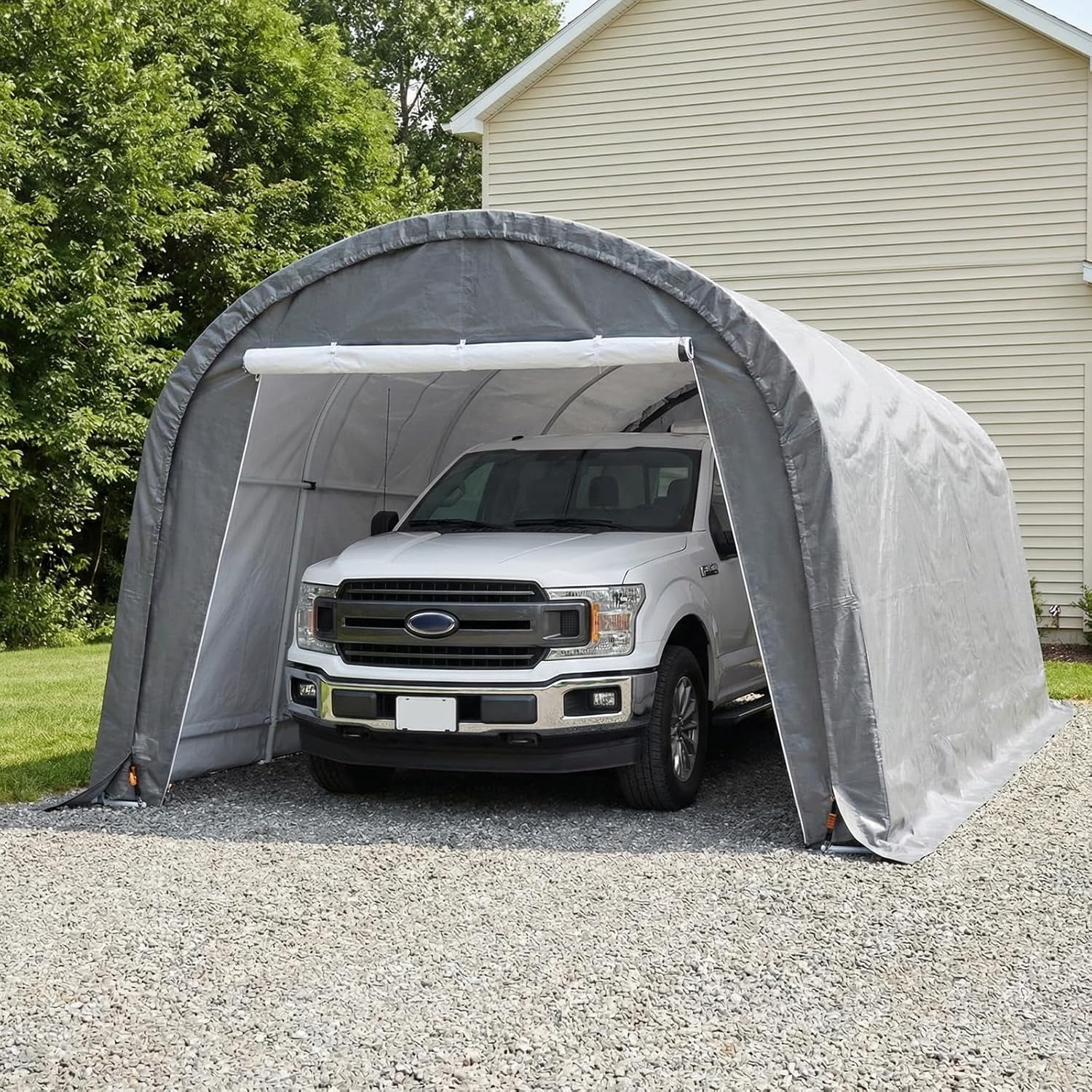 HOMPUS 10x20 Heavy Duty Carport, 180G PE Waterproof Canopy, Load Garage Shelter, Outdoor Storage Tent for Cars/Trucks/Boats/Equipment with Double Roll-Up Doors & Ground Anchors