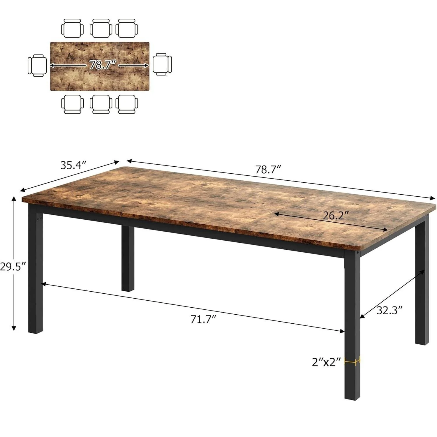 79 Inch Dining Table for Dining Room, Living Room - N/A