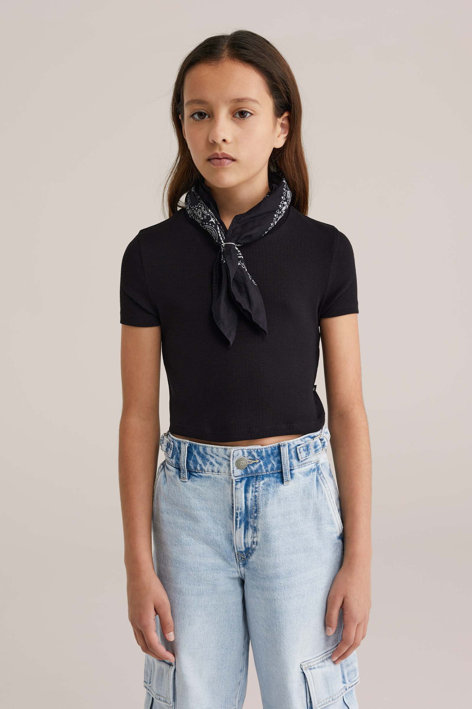 Meisjes cropped T-shirt van ribstof