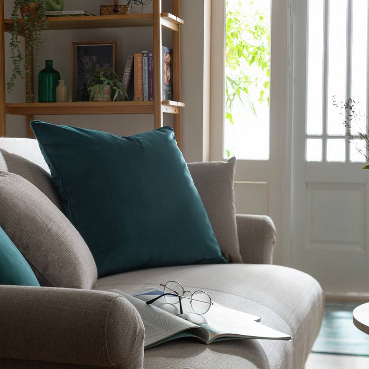 Habitat Velvet Plain Cushion - Teal - 55x55cm