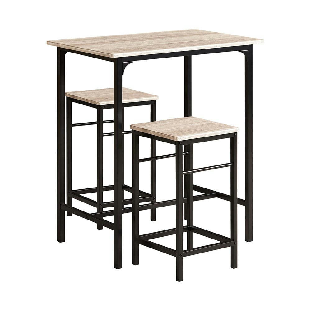 - Set de 1 table et 2 tabourets effet bois et métal noir