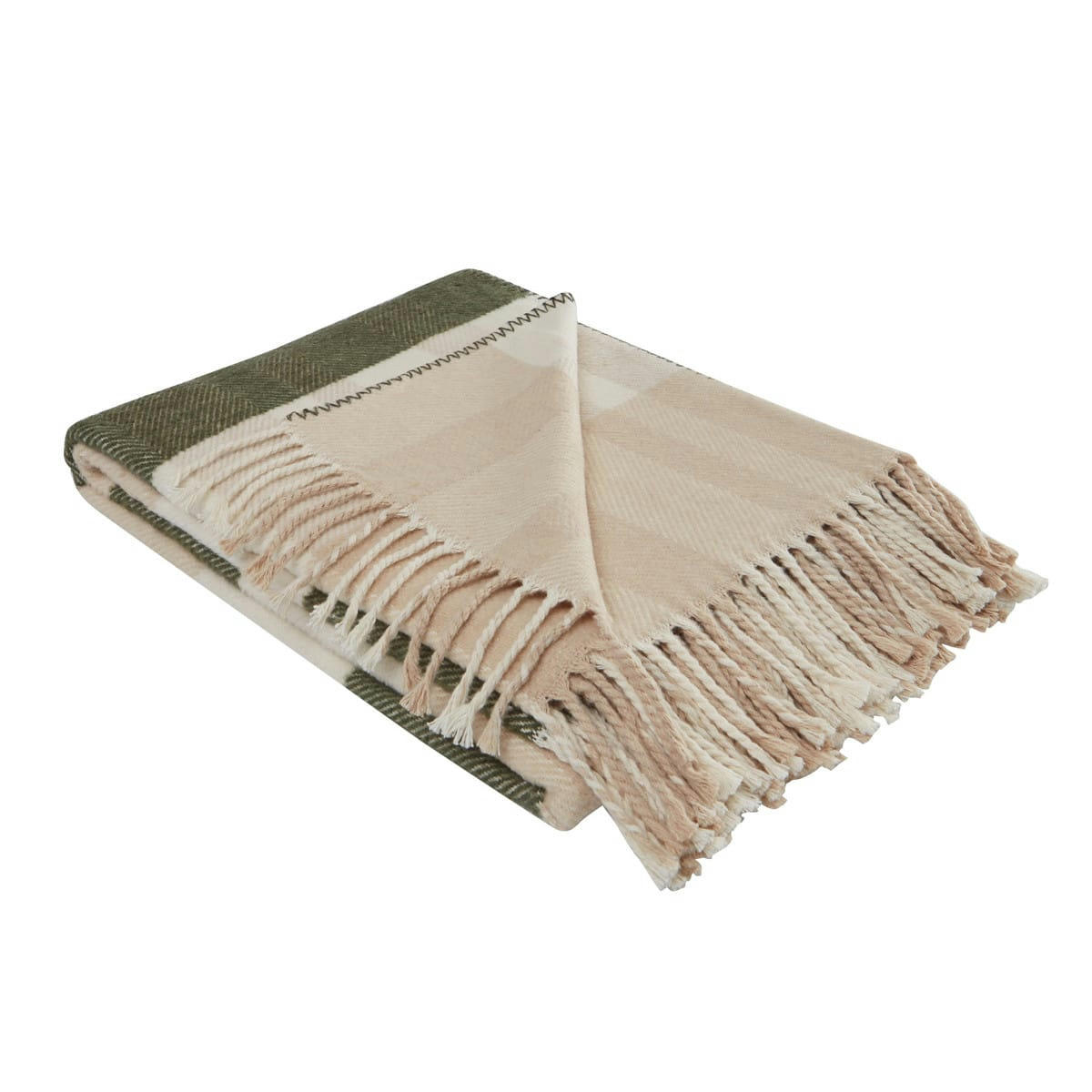 POLARIS - Plaid à franges chaud Eucalyptus 130x170 cm