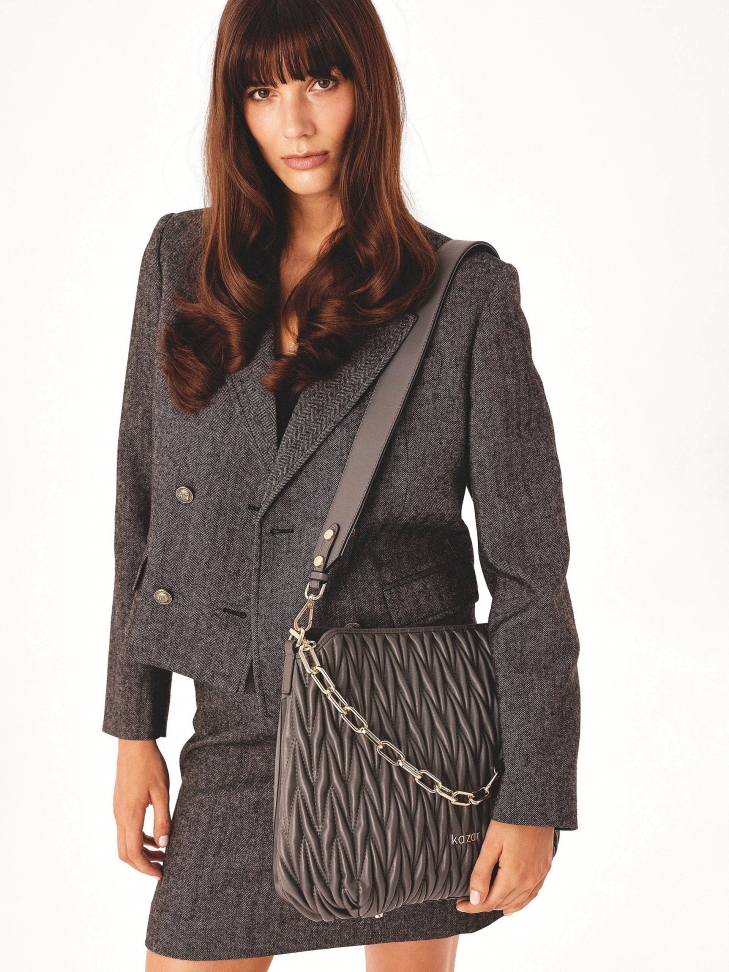 Gray handbag with quilted front