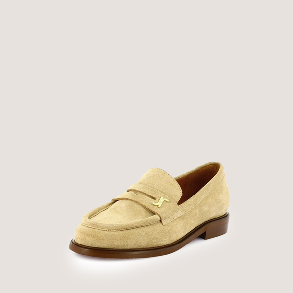 Mocassins à bouts ronds et monogrammesen cro?te sable | DUEDI