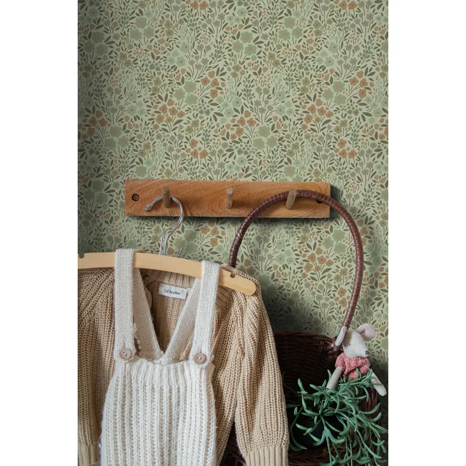 ESTAhome behang bloemetjes vergrijsd groen - 53 cm x 10.05 m