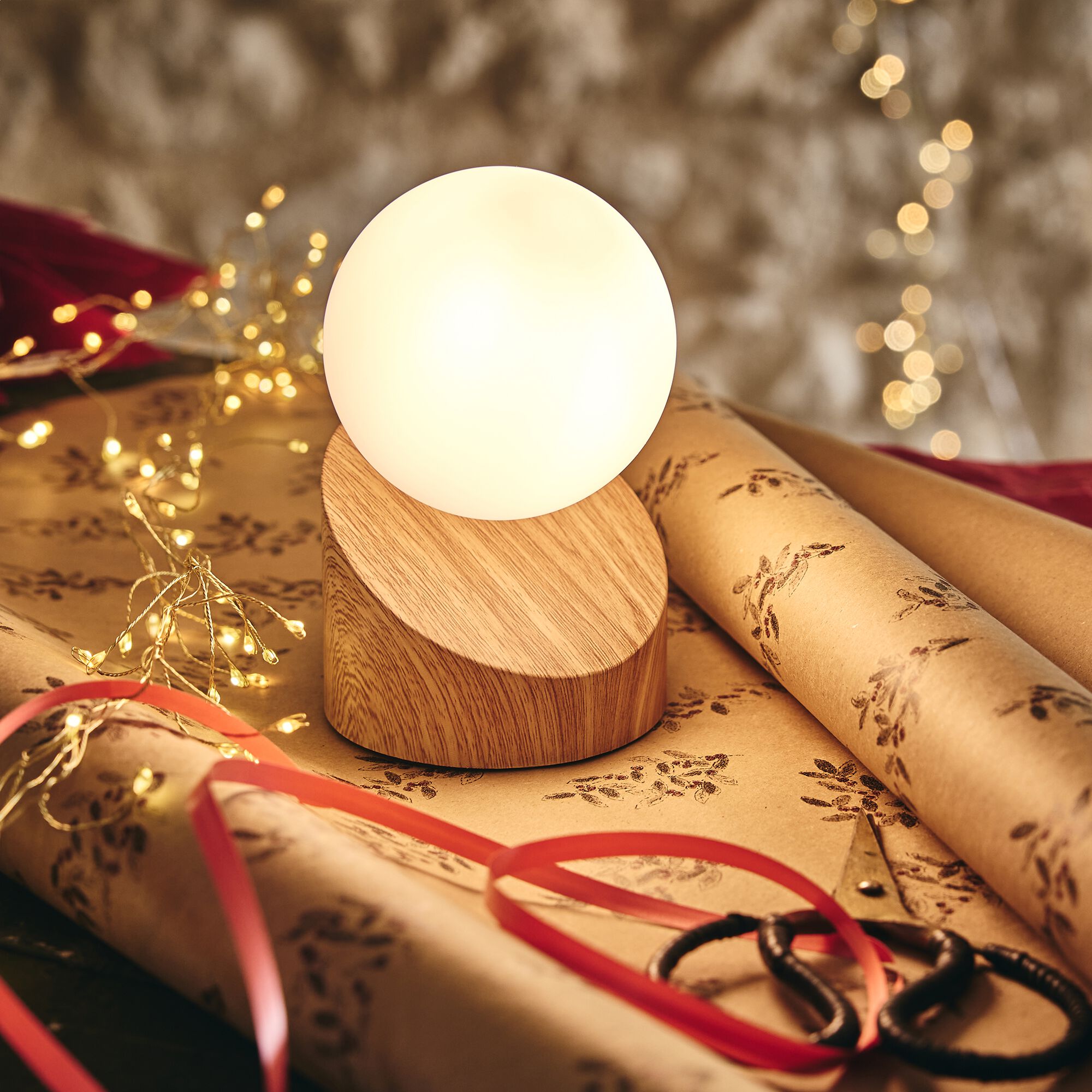 LEN - Lampe à poser tactile en fer effet bois clairH16cm- naturel