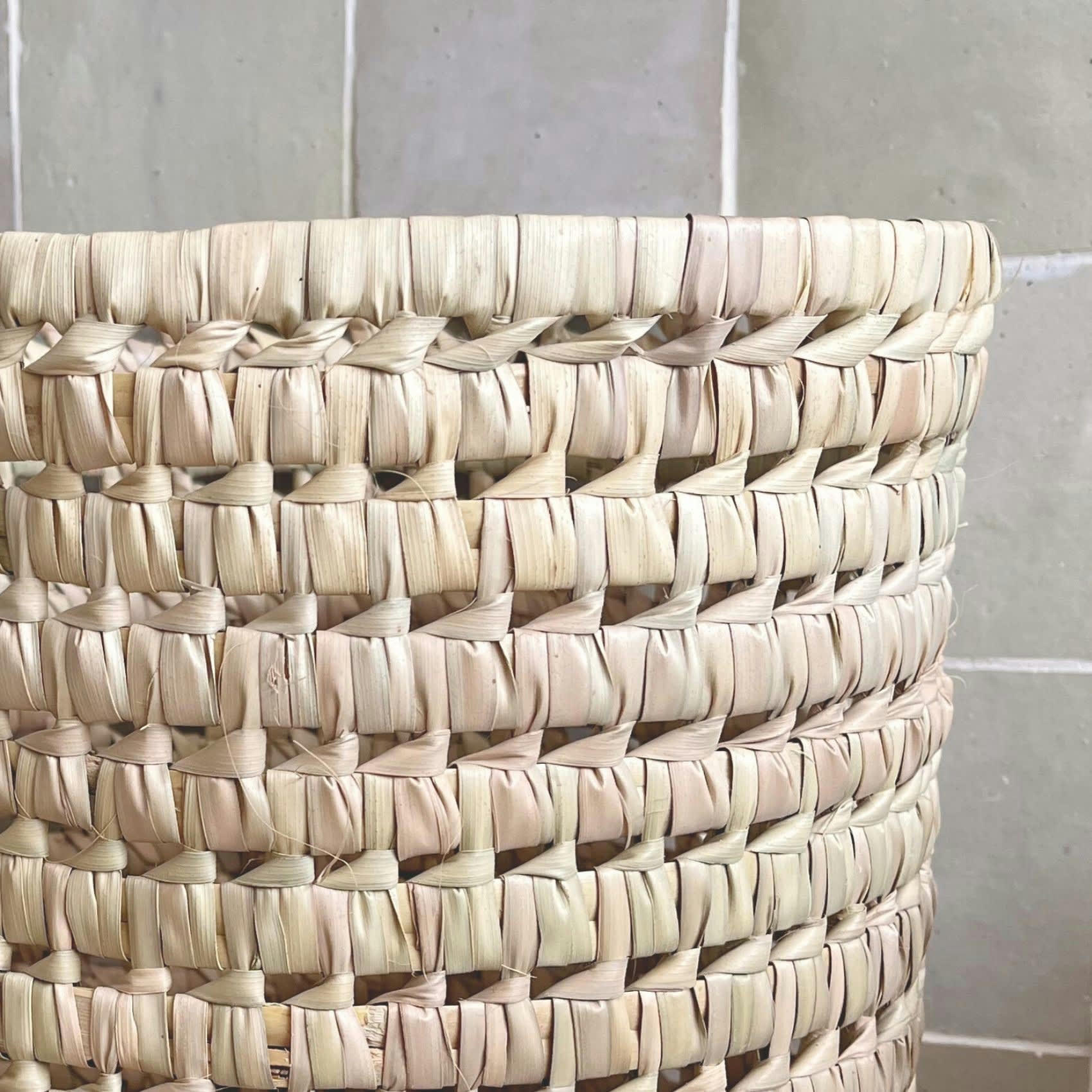 - Cache pot feuilles de palmier osier naturel 20 cm