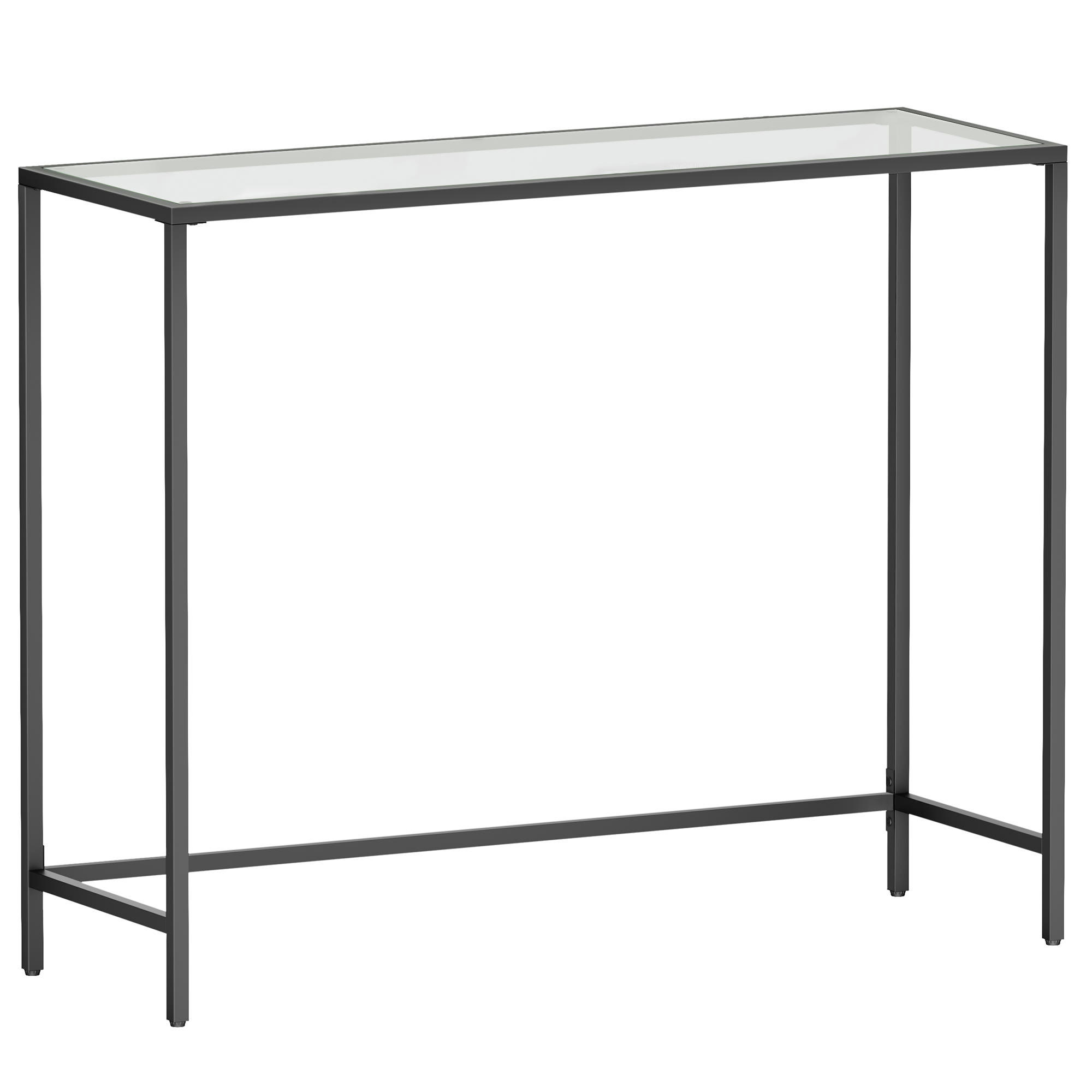 - Table console style moderne verre acier transparent noir