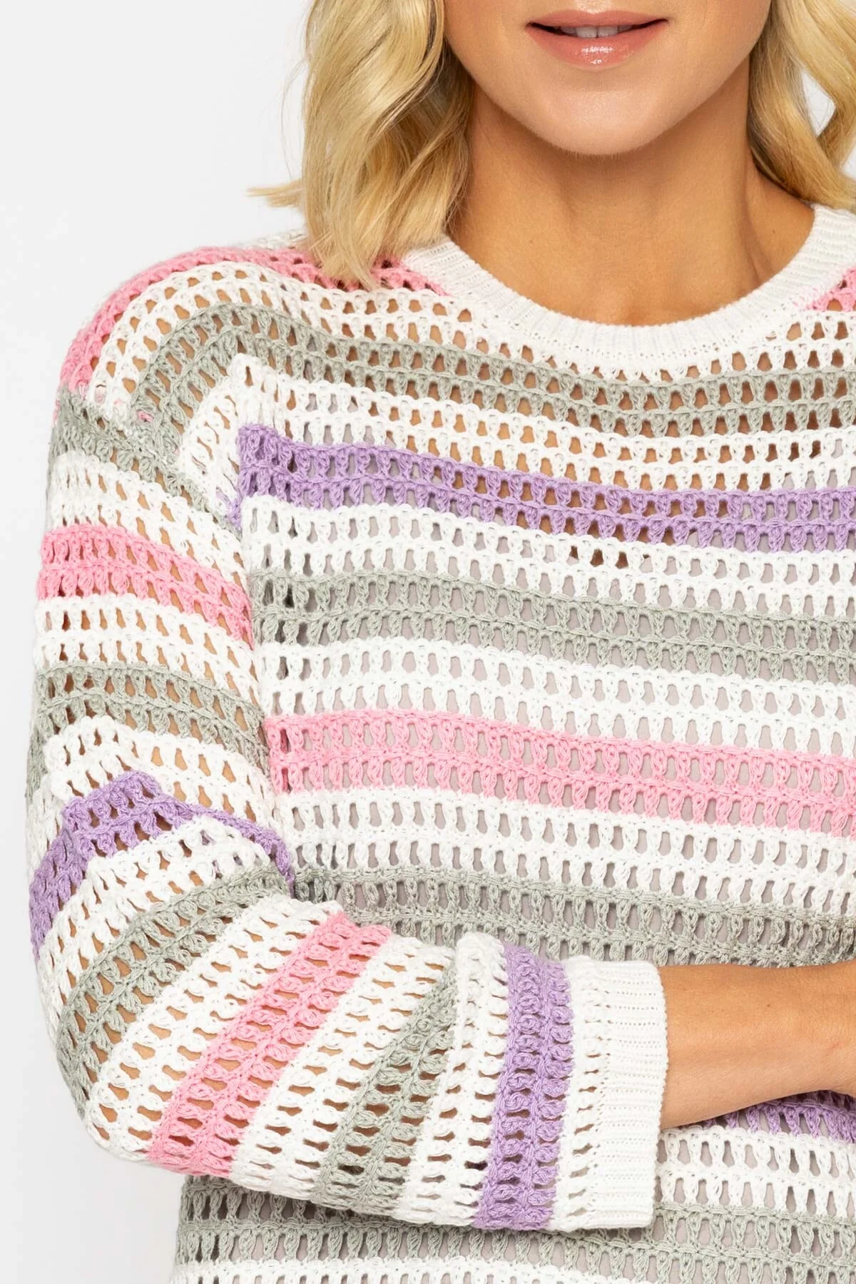 Multi Stripe Crochet Sweater
