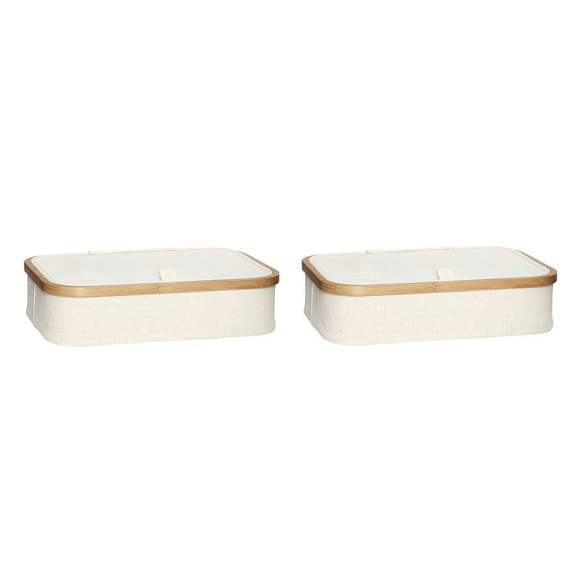 ECRU - Boîte de rangement avec couvercle en toile et bambou beige (x2)