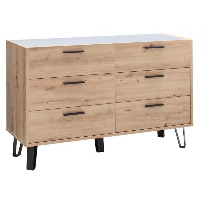 MILOS - Commode 3 tiroirs décor chêne clair pieds métal noir