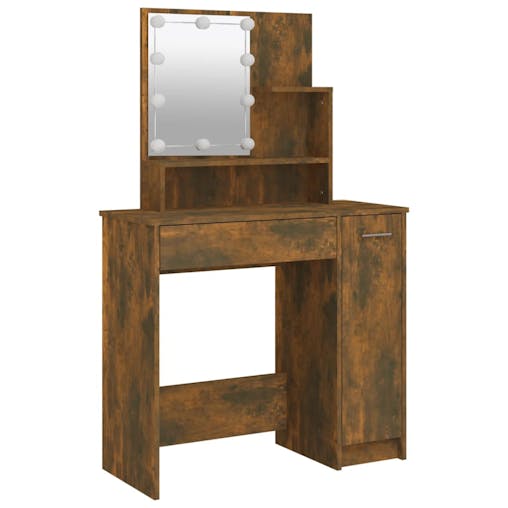 NNEVL Dressing Table with LED Smoked Oak 86.5x35x136 cm