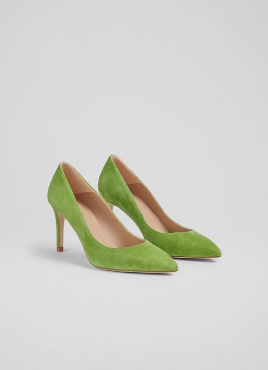 Classic Floret Apple Green Suede Pointed Toe Courts
