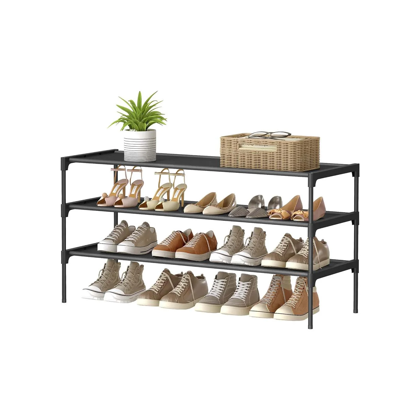 Étagère à chaussures en métal avec étagères en tissu
