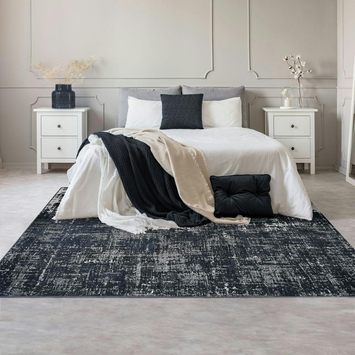 STELLE - Tapis effet patiné vintage gris/noir 120x170