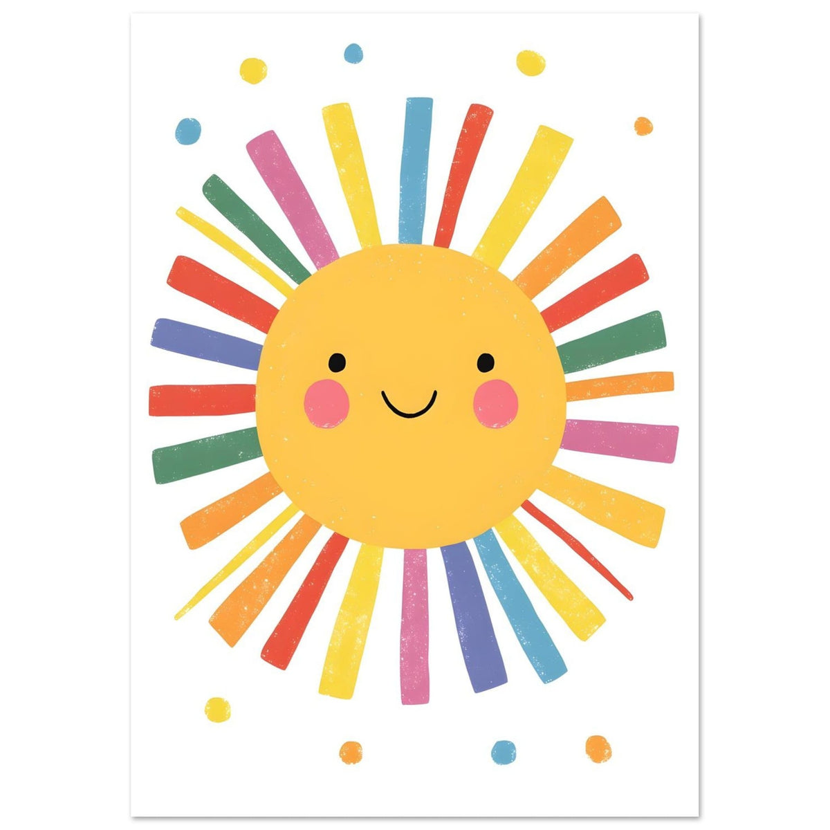 Artfulprints Poster Vrolijke zon  - A4 21x29.7 cm - Geel