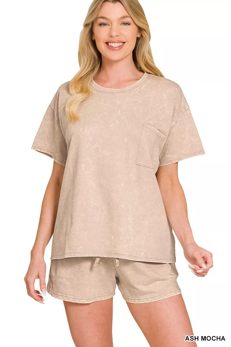 French Terry Acid Washed Relaxed Top & Short Set