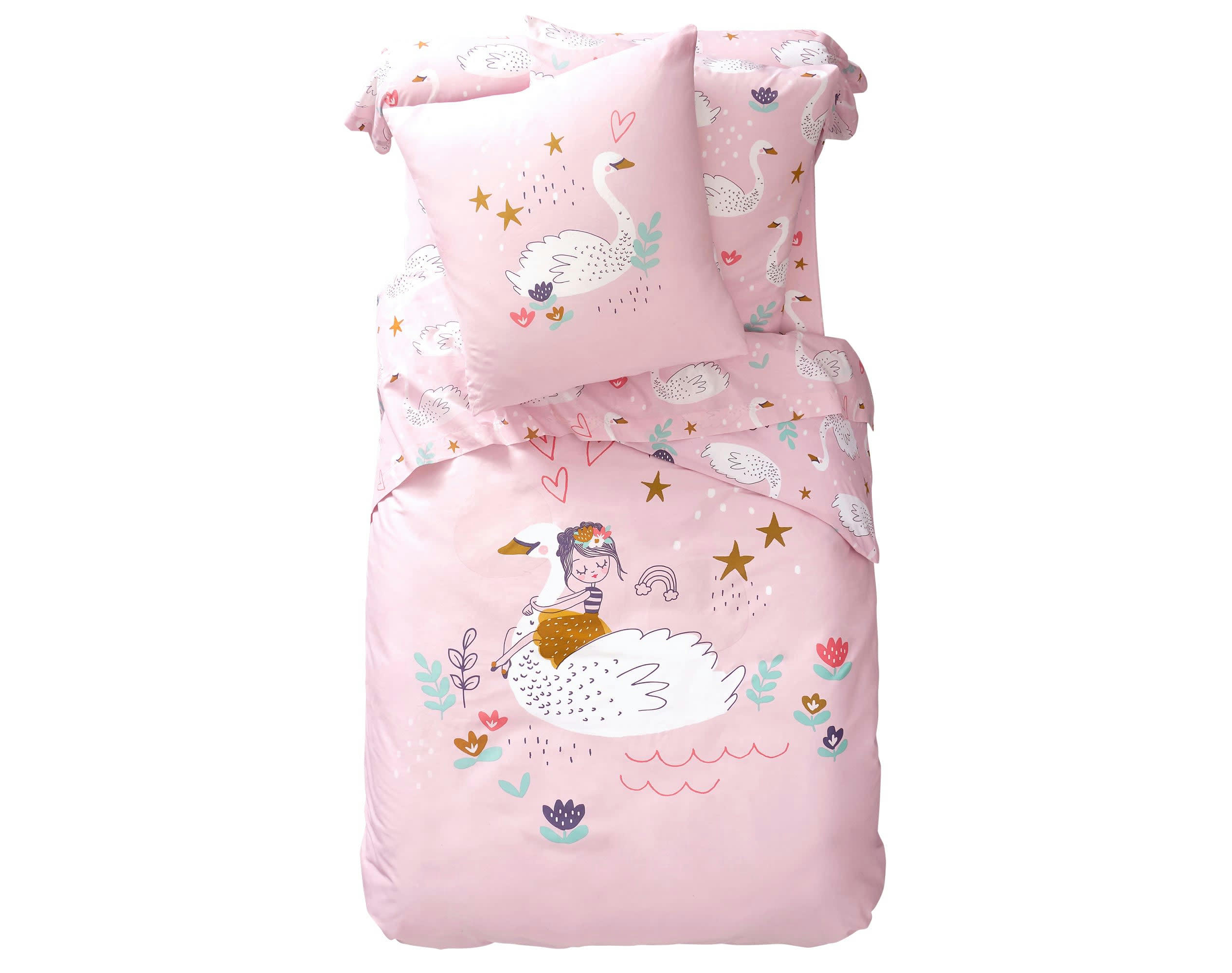 CYGNE - Drap-housse enfant 90x190 rose en coton