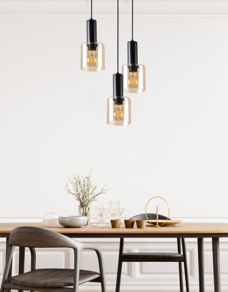 Lampa wisząca Isar czarno-bursztynowa 3xE27x40W Candellux