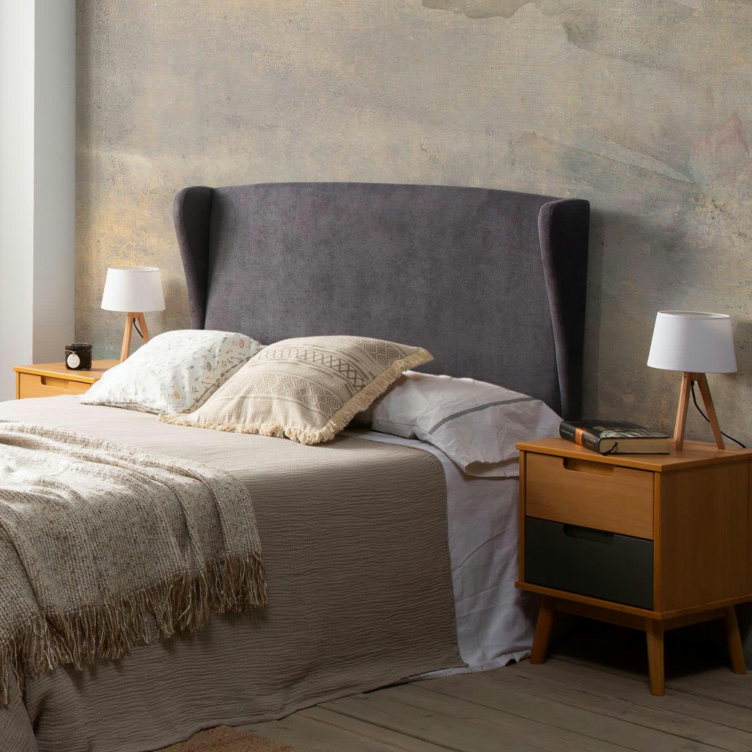 MUNICH - Tête de lit tapissée oreiller 140x60 cm couleur gris Foncé