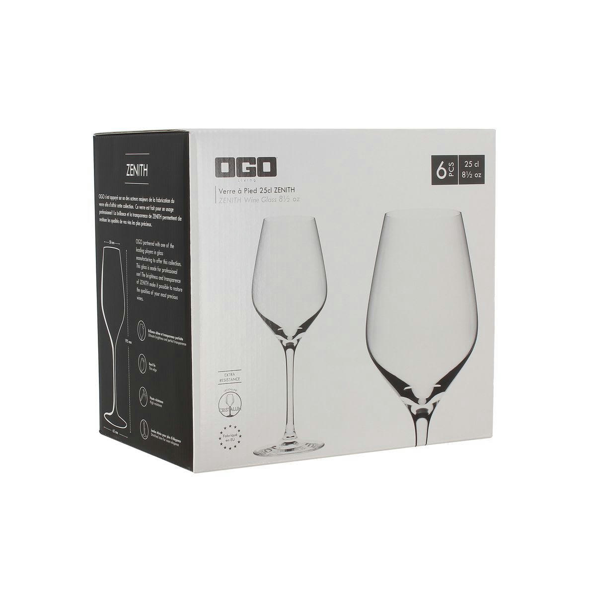 ZENITH - Lot de 6 verres à pieds 25cl
