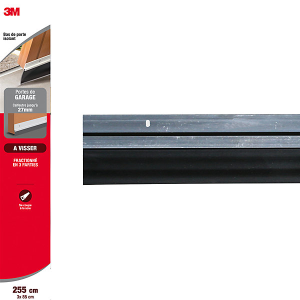 Bas de porte pour garage à visser articulé Premium noir 93 cm 3M