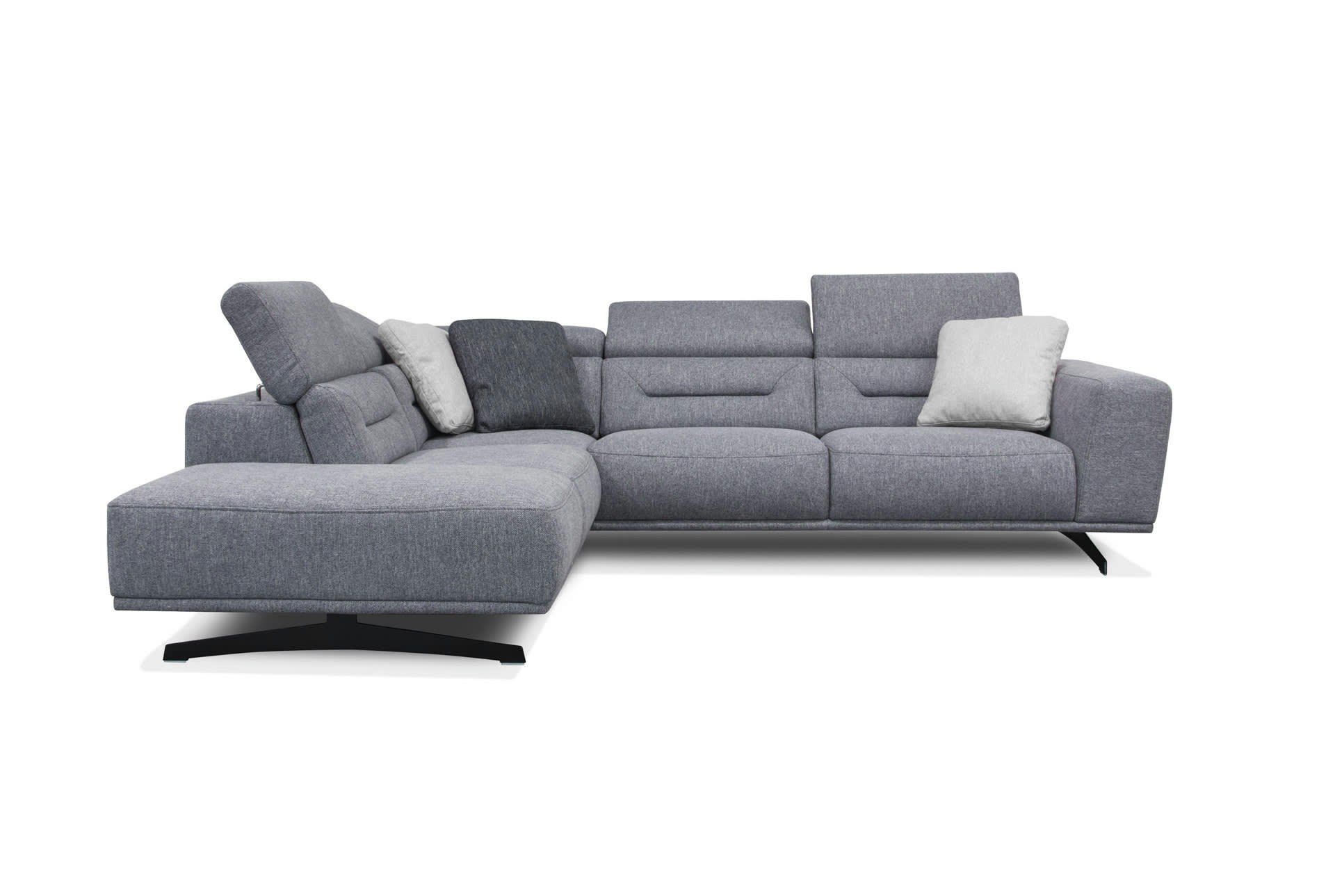 LUCANO - Canapé d'angle gauche 5 places tissu bleu clair