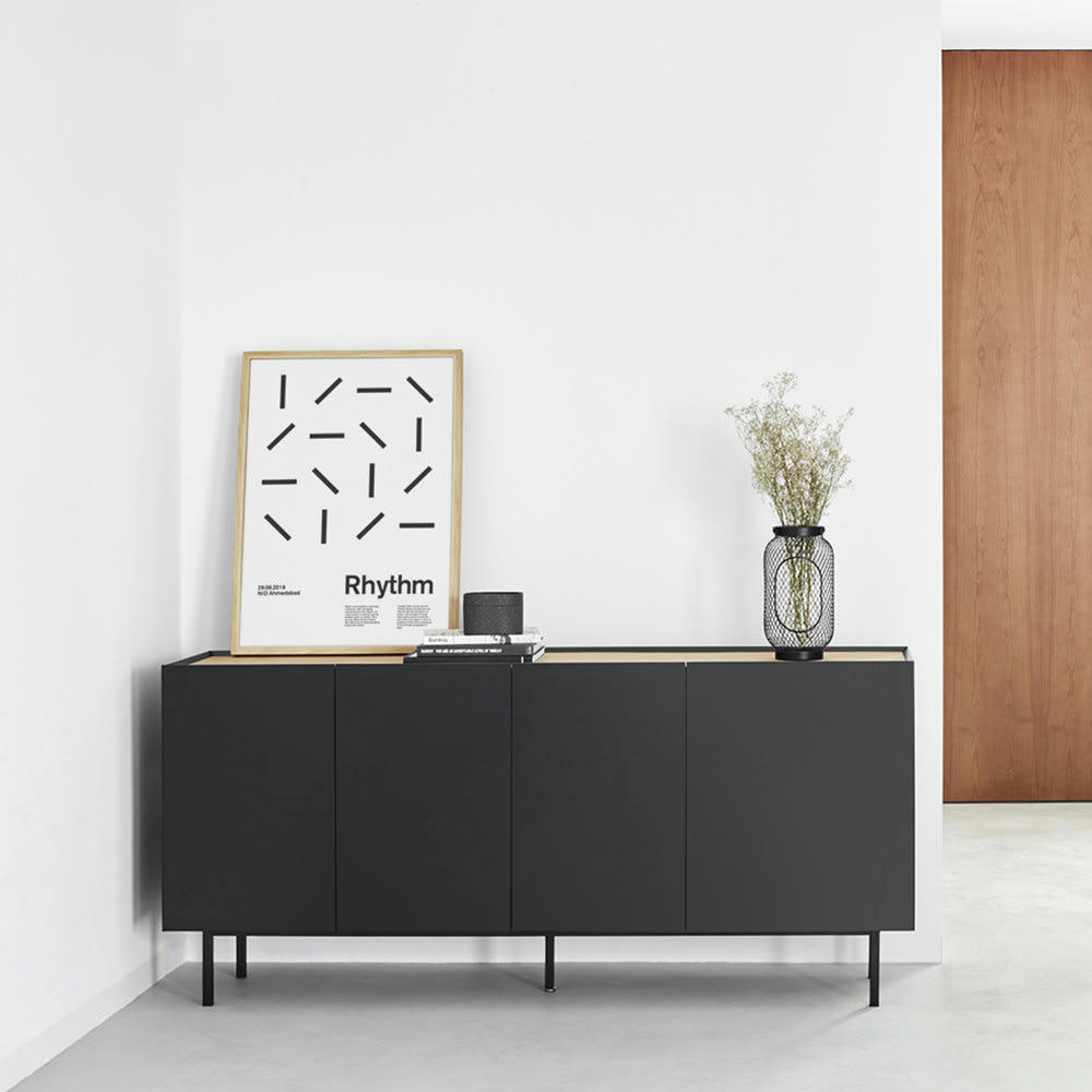 ARISTA - Buffet en bois 4 portes 3 tiroirs L165cm noir