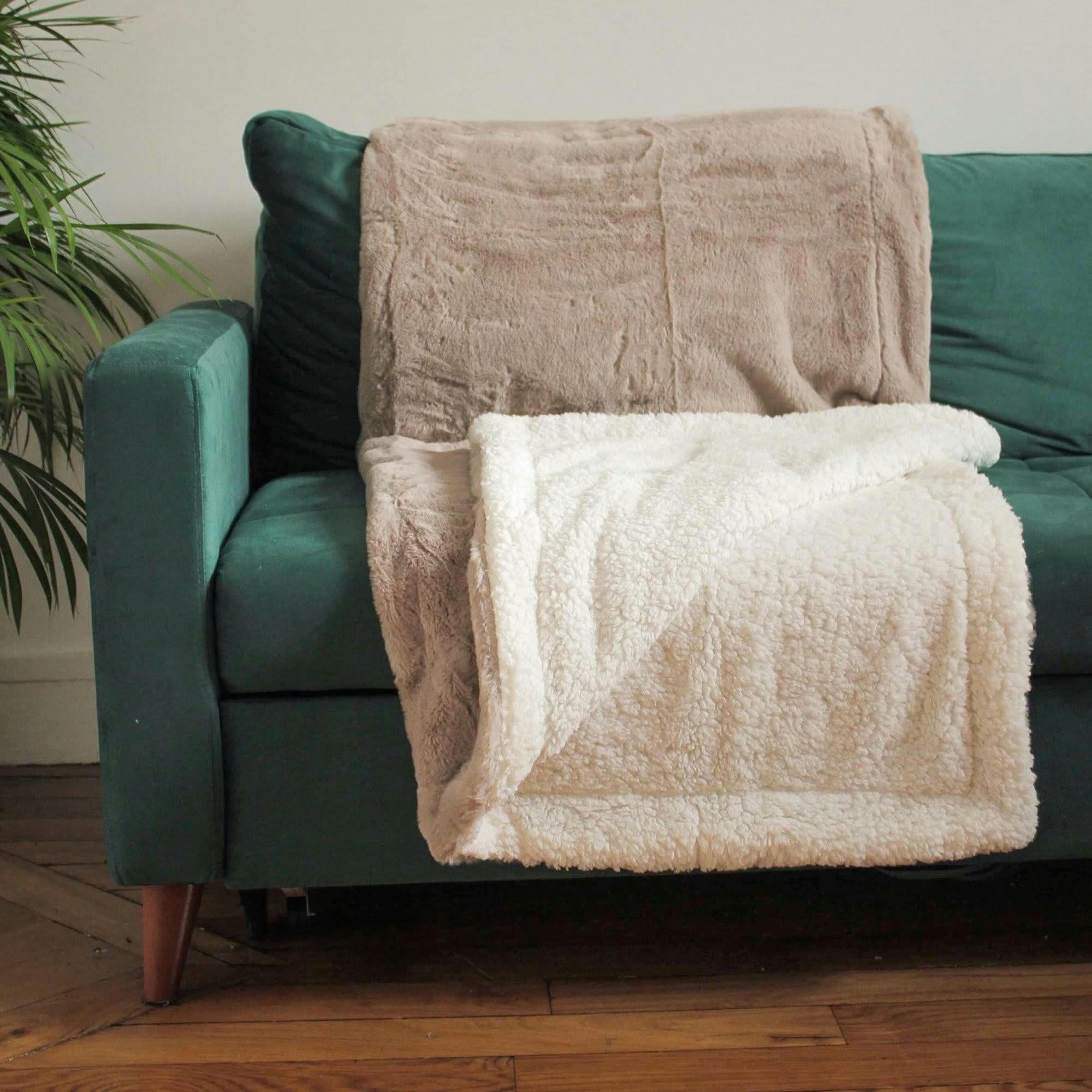 LAPIN - Plaid Polaire doublé imitation "Lapin" Beige Taupe 130x170cm