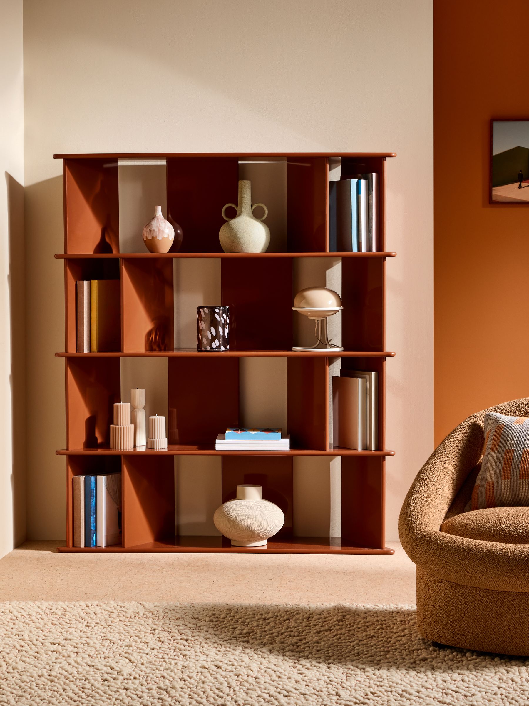 Ingrid Wide Shelving Unit in Rust Orange