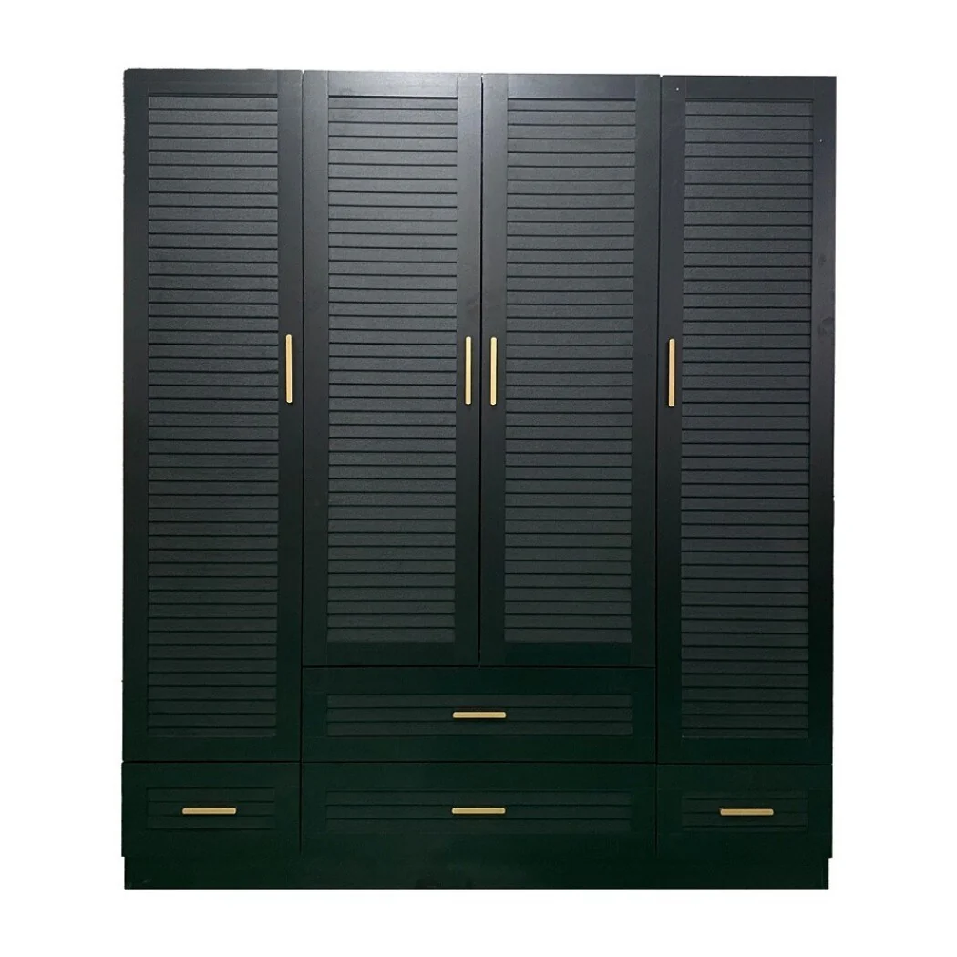 HomeRoots 71 Black Plantation Shutter Wood Four Door Four Drawer Combo Dresser