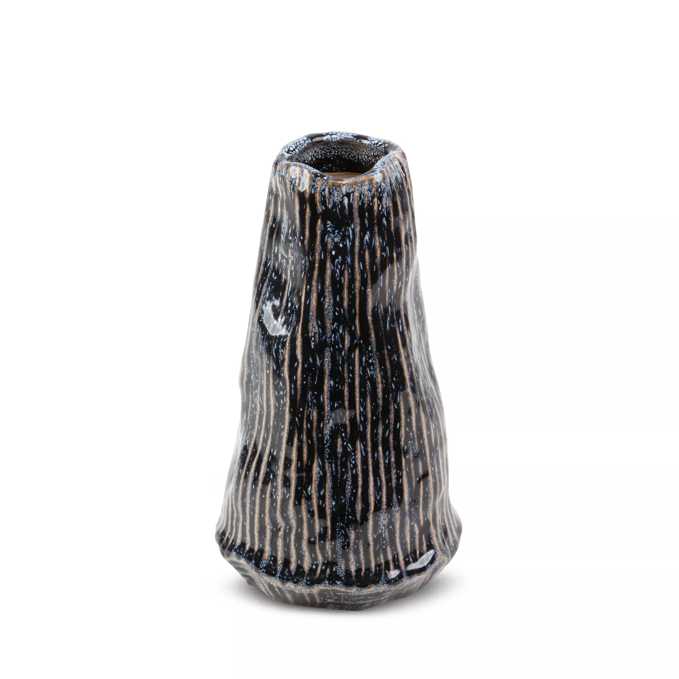 Wazon ceramiczny granatowo-beżowy o nieregularnym kształcie w stylu boho średnica 12x20 cm ALDA