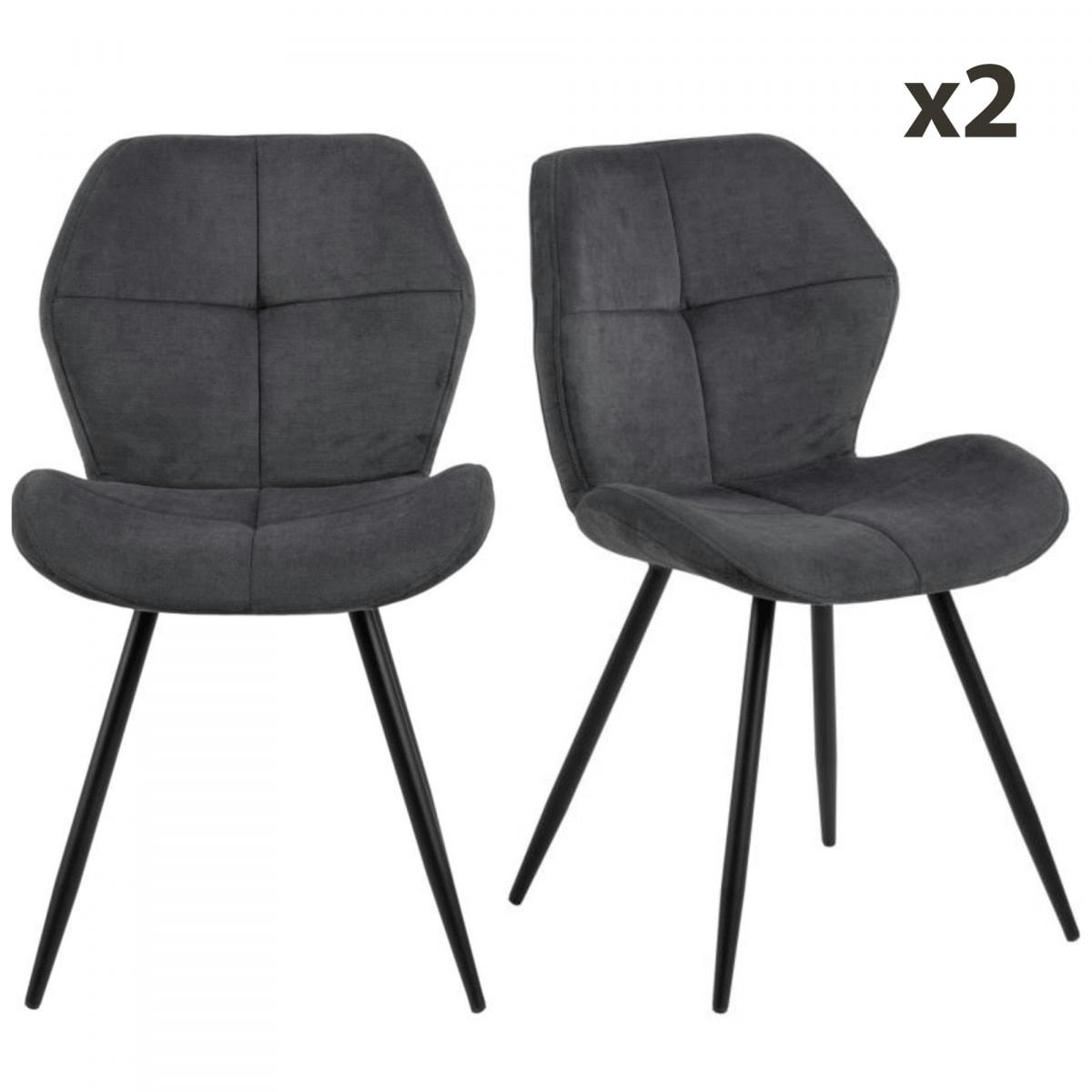 PETRA - Lot de 2 chaises modernes en velours pieds noir gris anthracite