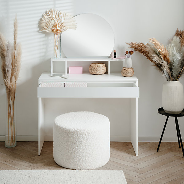 Coiffeuse 1 miroir arrondi, 3 niches supérieures et 1 grand tiroir L100cm - IMAGE