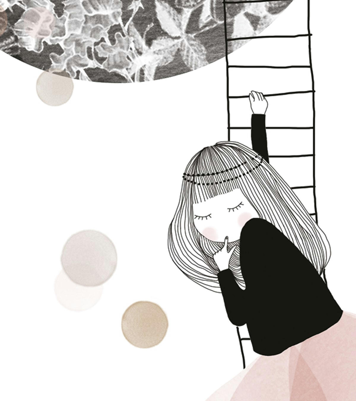 MUM OF LOVE - Affiche fillette dans la lune en Papier Rose