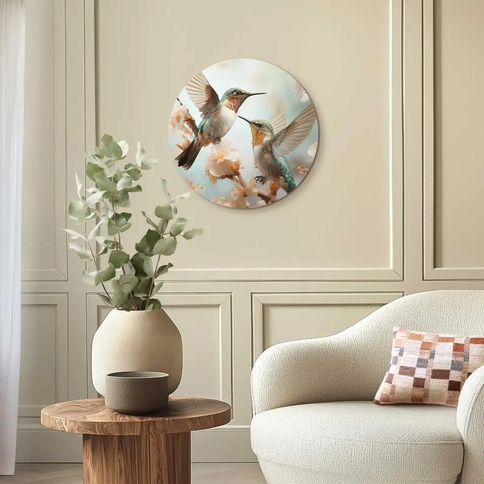 Glasschilderij Kolibri in de lente - &Oslash; 50 - Beige