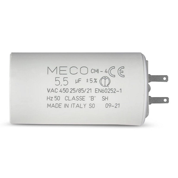 Condensateur ALLOTECH MECO 5,5 µF universel (CMI4 1604) fond plat et cosses pour moteur de store et électroménager